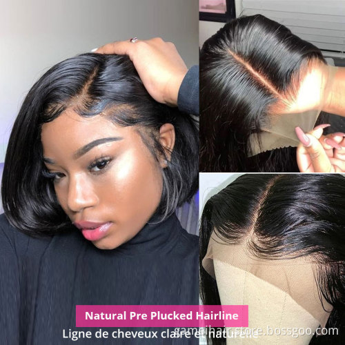 wholesale 2021New product Raw Brazilian Virgin Bob 4*4" 8-14length Human Hair Wig Cheap Transparent Lace human hair wig